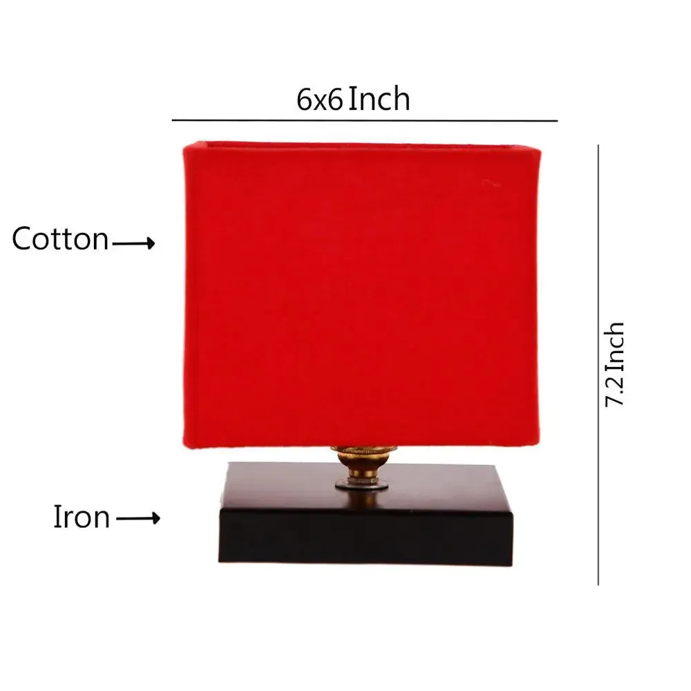 Square Red Cotton Shade Table Lamp with Iron Base Single Piece