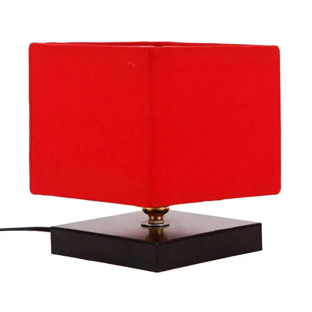 Square Red Cotton Shade Table Lamp with Iron Base Single Piece