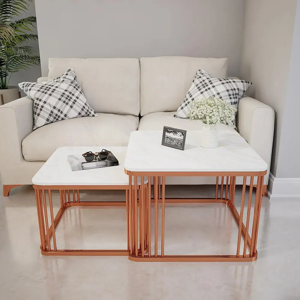 Square Tethered Copper Nesting Table (Set of 2)