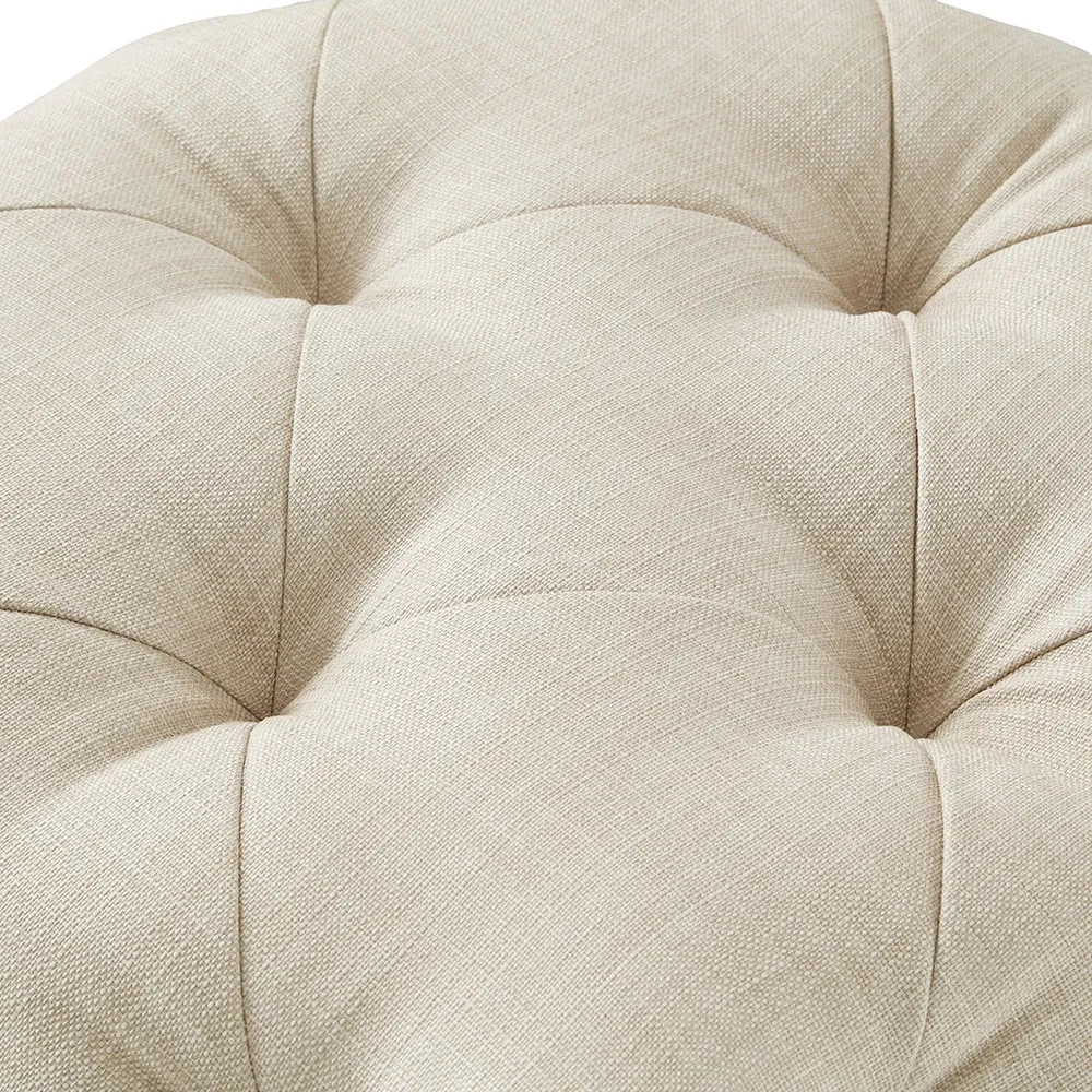 Square Velvet Tufted Solid Puffy Stool In Beige Single Piece