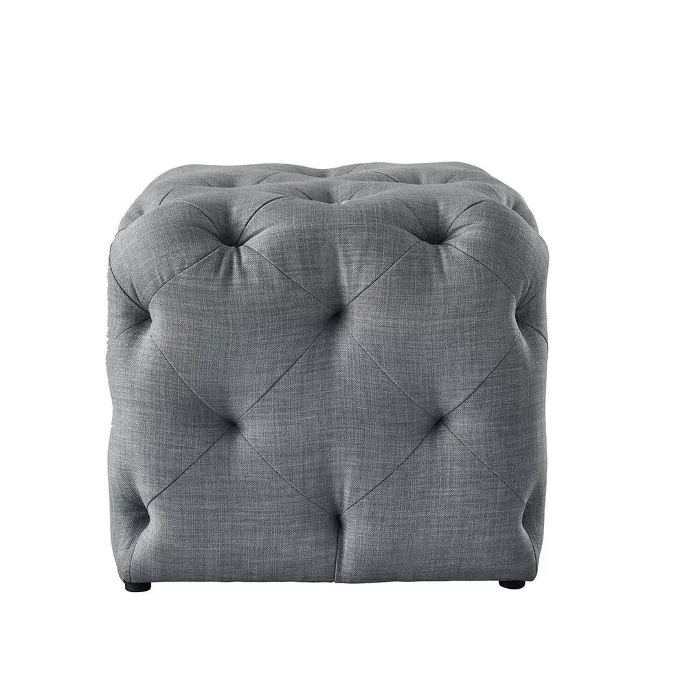 Square Velvet Tufted Solid Puffy Stool In Light Grey