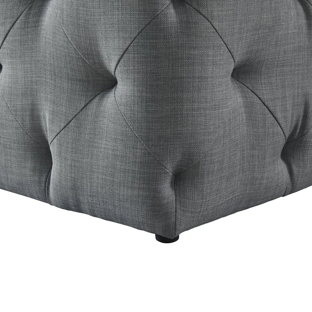 Square Velvet Tufted Solid Puffy Stool In Light Grey
