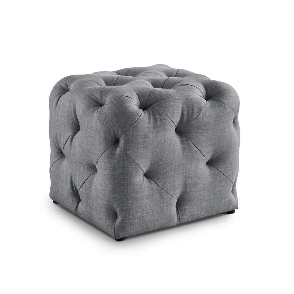 Square Velvet Tufted Solid Puffy Stool In Light Grey