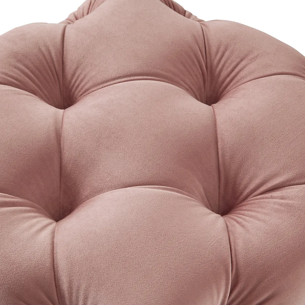 Square Velvet Tufted Solid Puffy Stool In Pink Single Piece