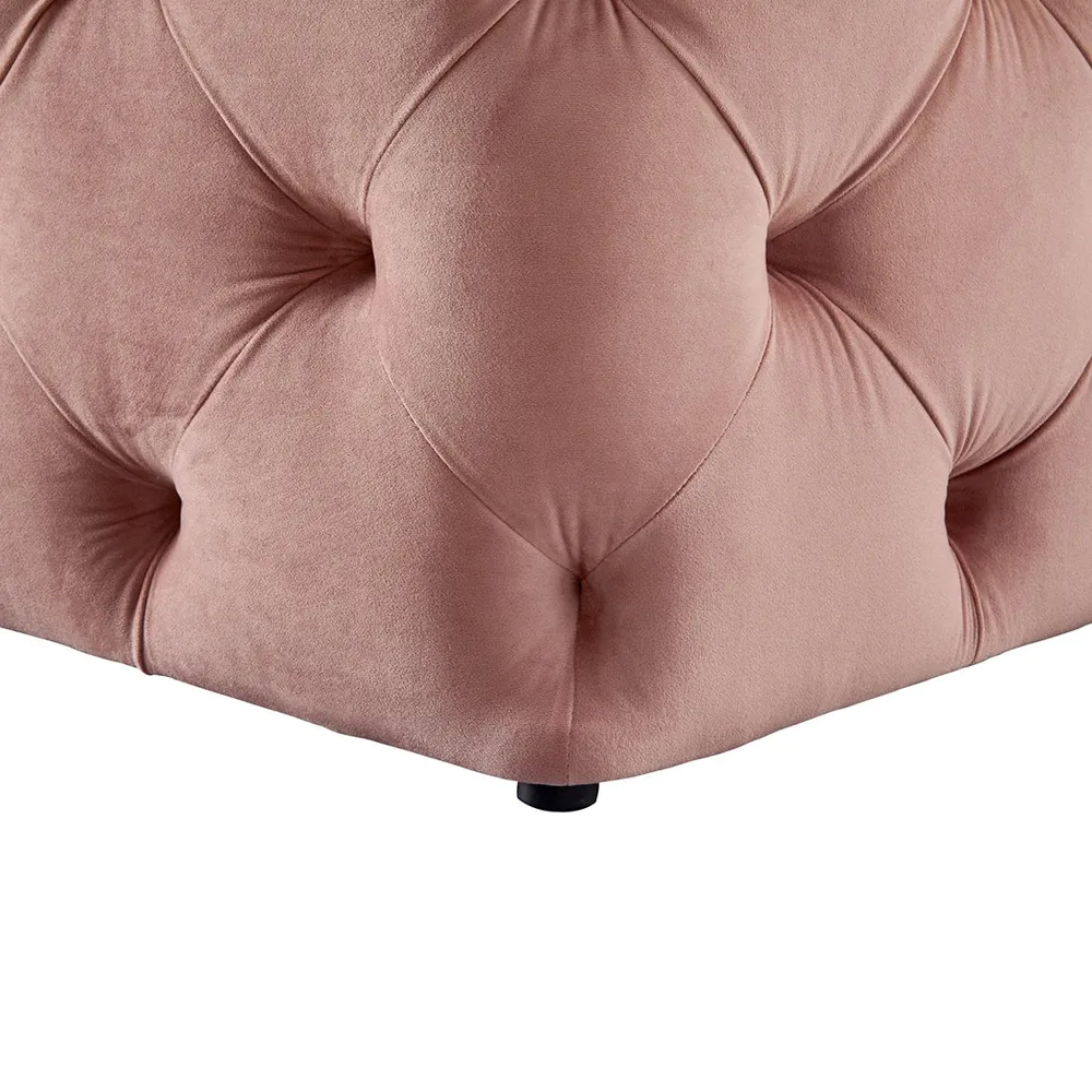 Square Velvet Tufted Solid Puffy Stool In Pink Single Piece