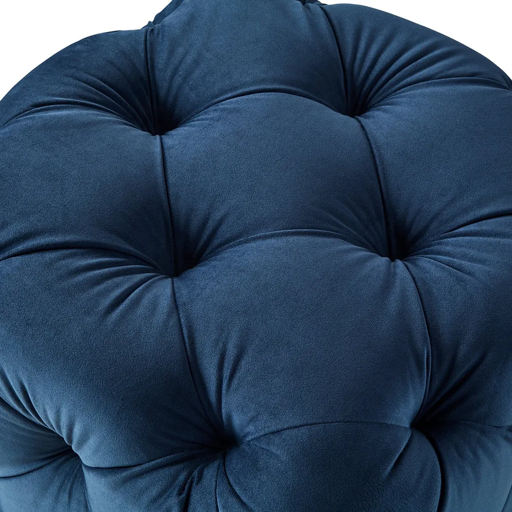 Square Velvet Tufted Solid Puffy Stool In Royal Blue Single Piece