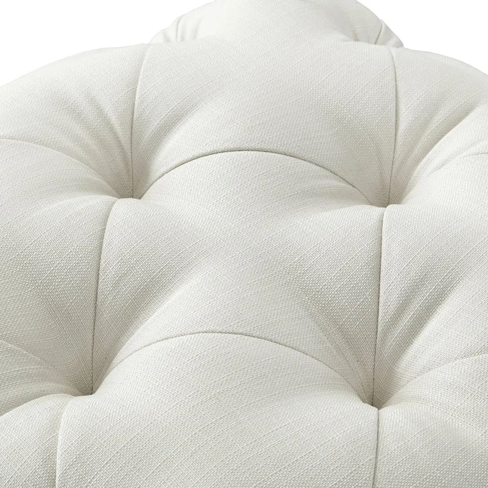 Square Velvet Tufted Solid Puffy Stool In White