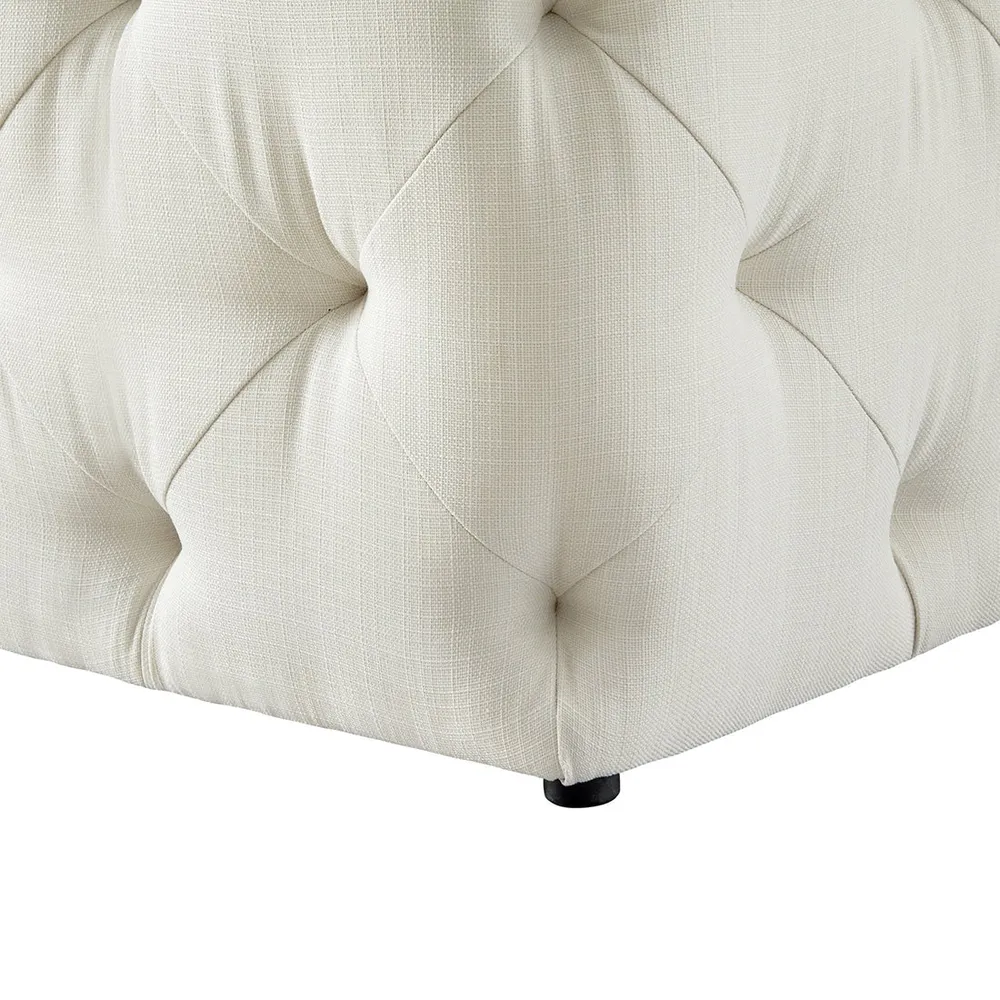 Square Velvet Tufted Solid Puffy Stool In White