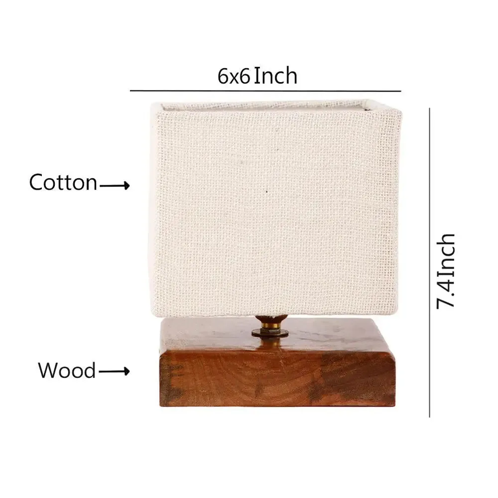 Square White Jute Shade Table Lamp with Wood Base Single Piece