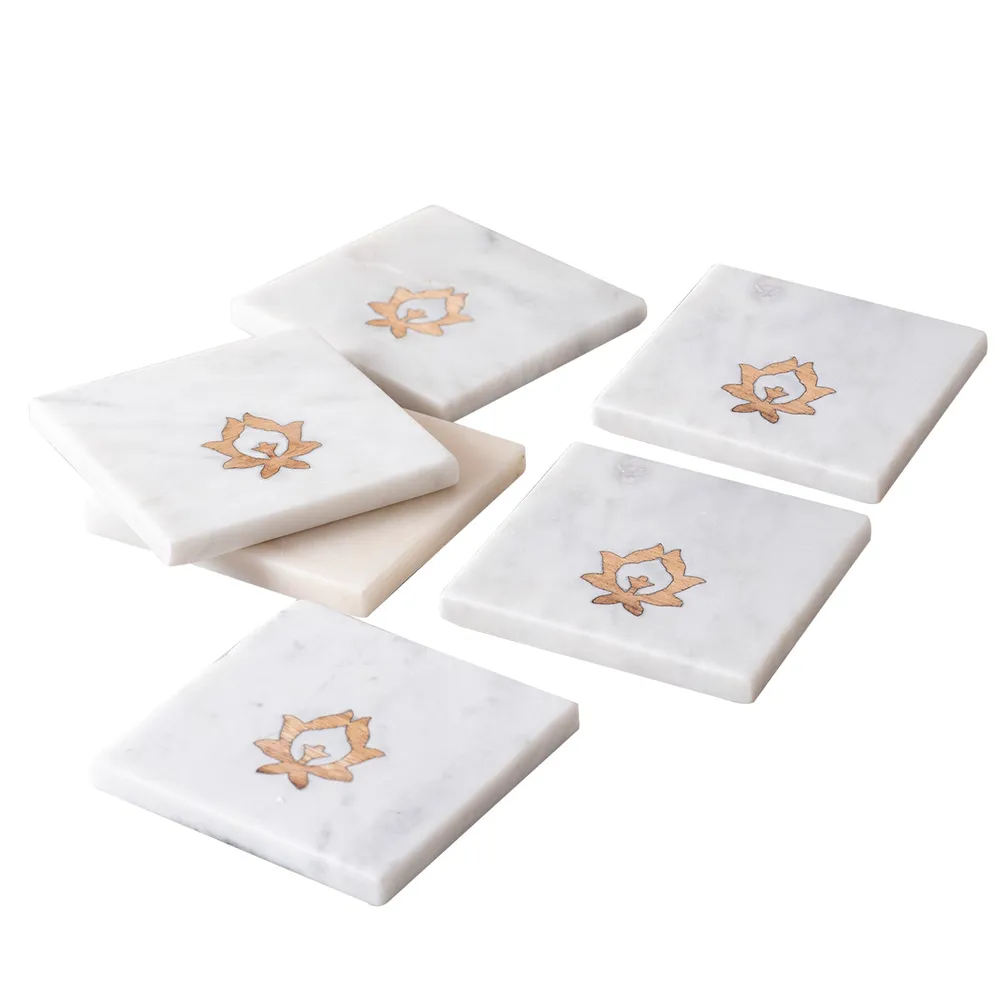Square White Marble Coasters Set Of 6