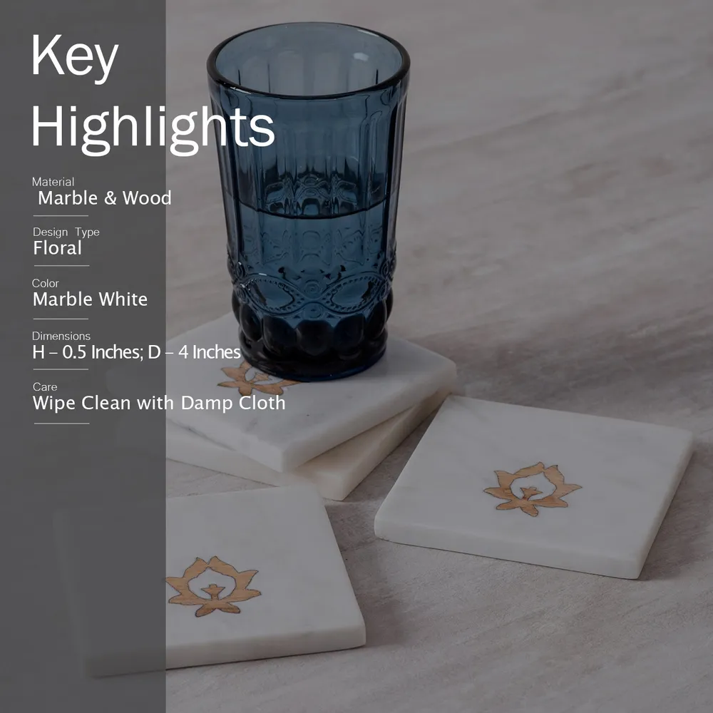 Square White Marble Coasters Set Of 6