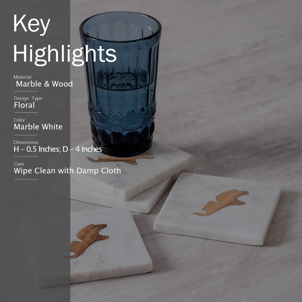 Square White Marble Coasters Set Of 6