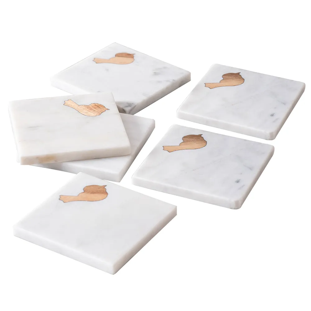 Square White Marble Coasters Set Of 6