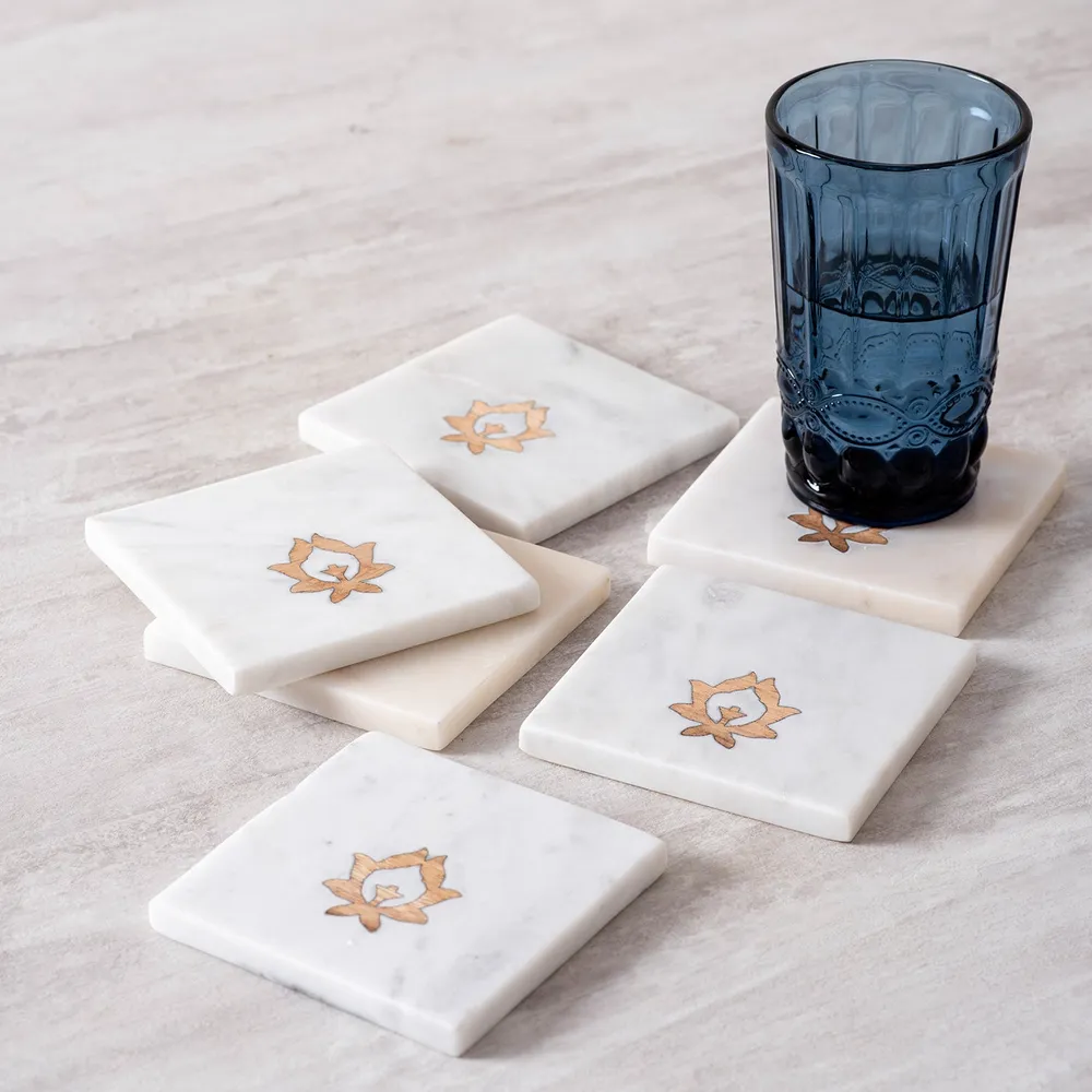 Square White Marble Coasters Set Of 6