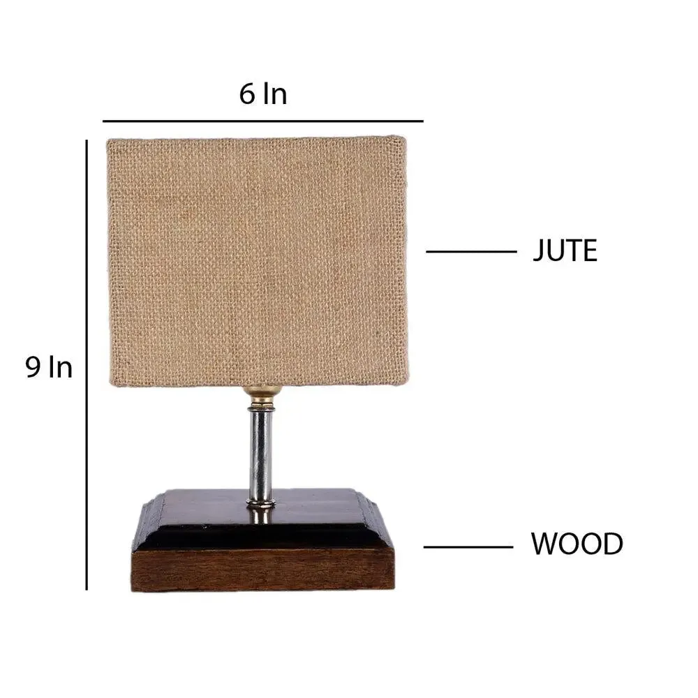 Square Wood Table Lamp with Beige Jute Shade Single Piece