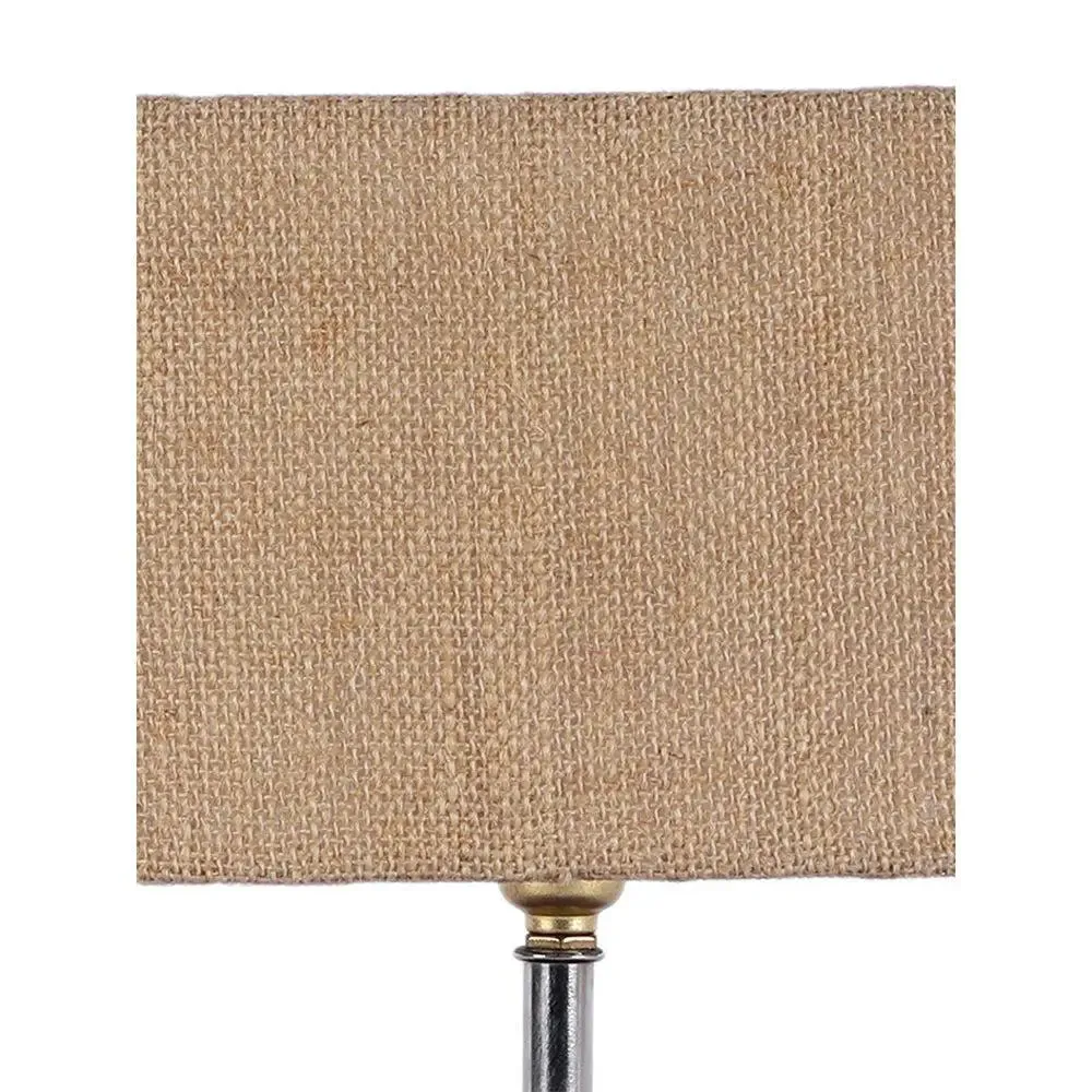 Square Wood Table Lamp with Beige Jute Shade Single Piece