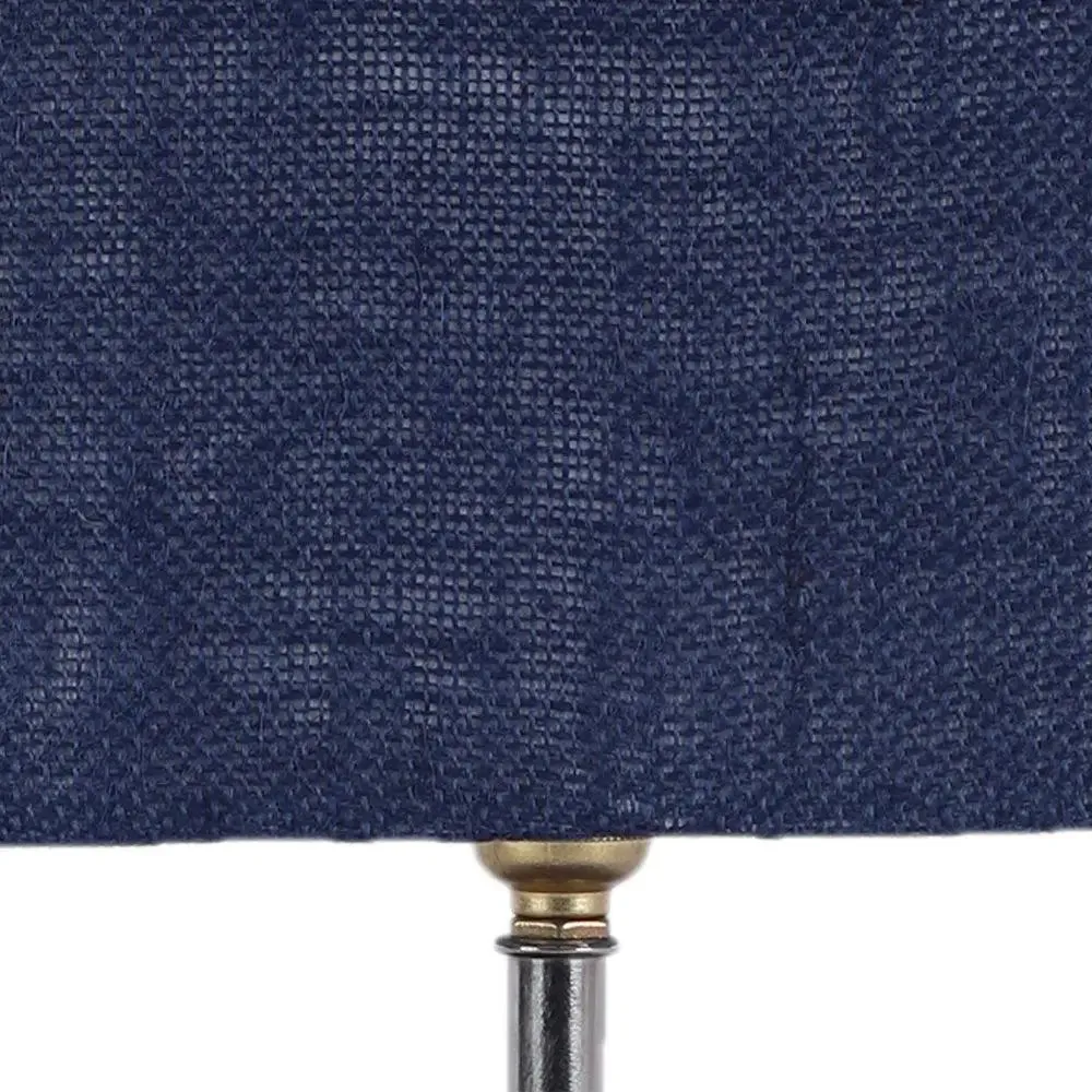 Square Wood Table Lamp with Blue Jute Shade Single Piece