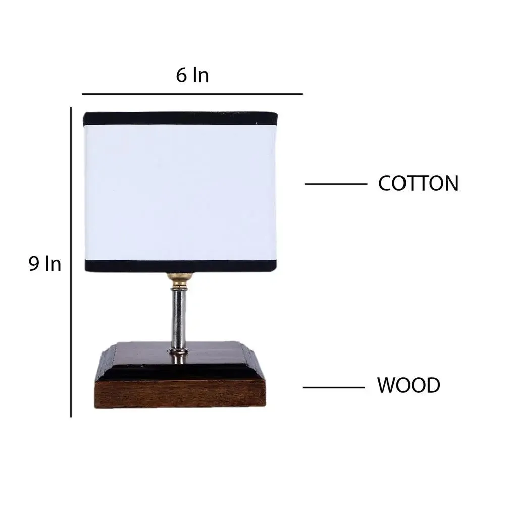 Square Wood Table Lamp with Cotton Shade Single Piece