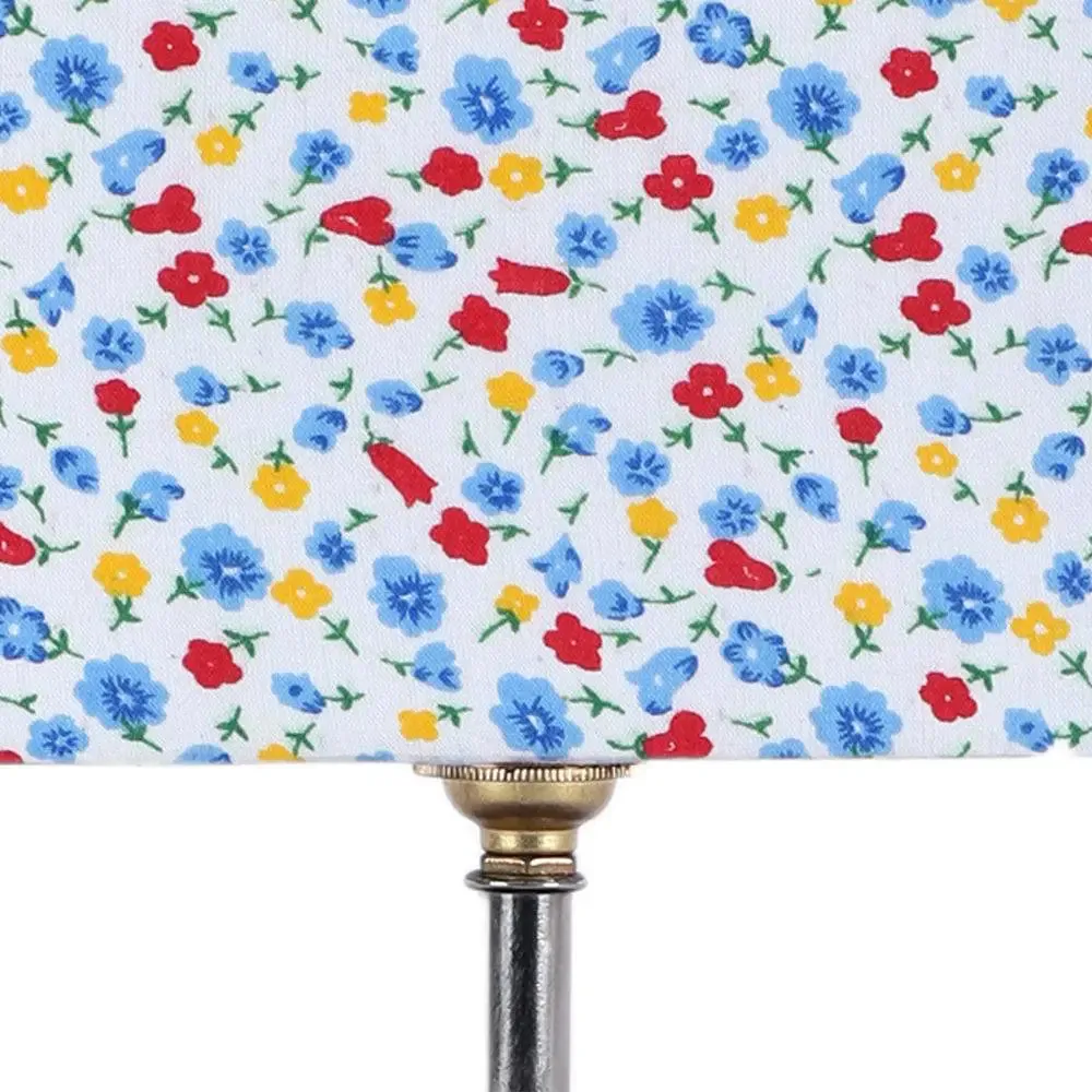 Square Wood Table Lamp with Dotted Cotton Shade Single Piece