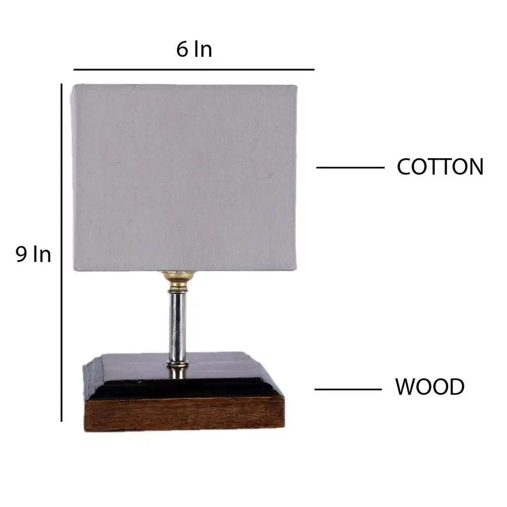Square Wood Table Lamp with Grey Cotton Shade Single Piece