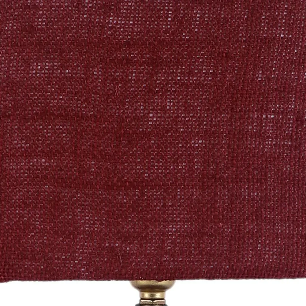 Square Wood Table Lamp with Maroon Jute Shade Single Piece