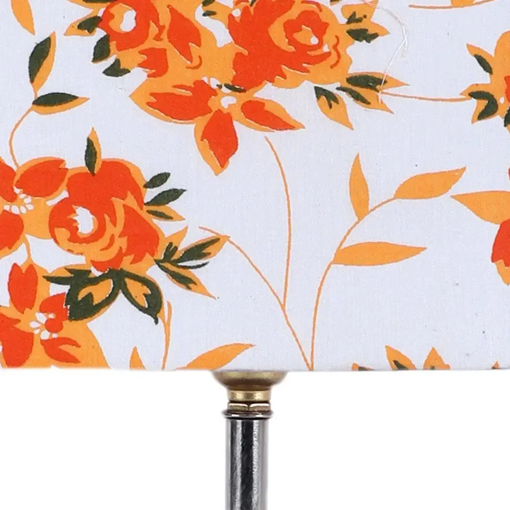 Square Wood Table Lamp with Multicolor Cotton Shade Single Piece