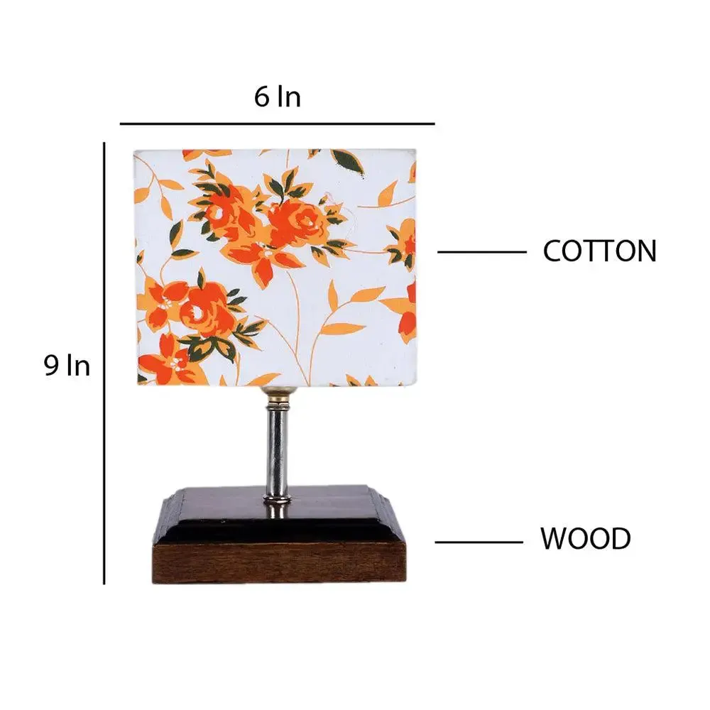 Square Wood Table Lamp with Multicolor Cotton Shade Single Piece