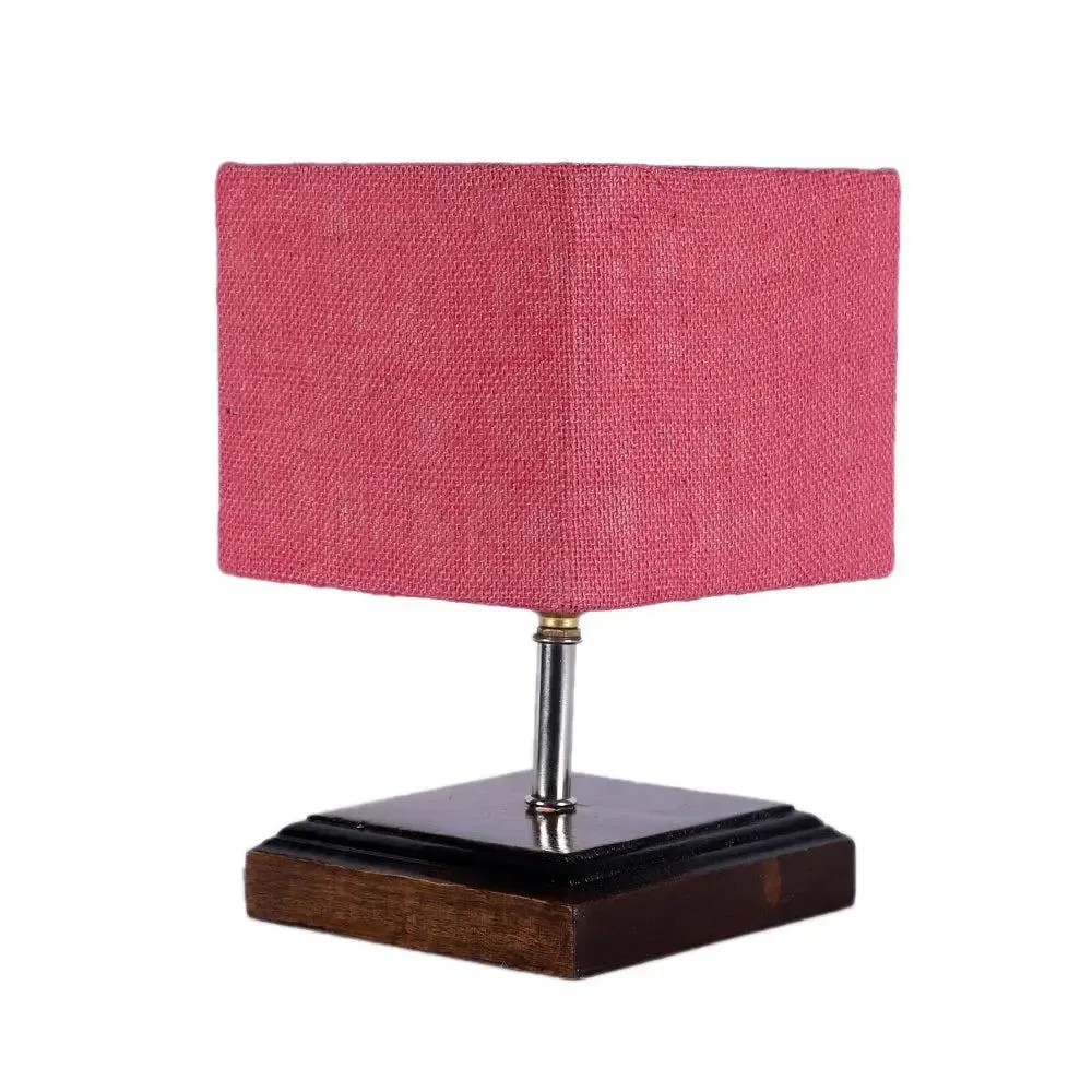 Square Wood Table Lamp with Pink Jute Shade Single Piece