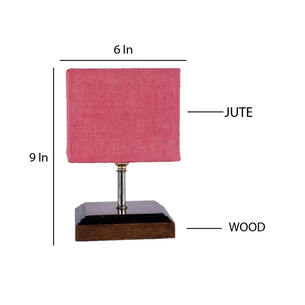 Square Wood Table Lamp with Pink Jute Shade Single Piece