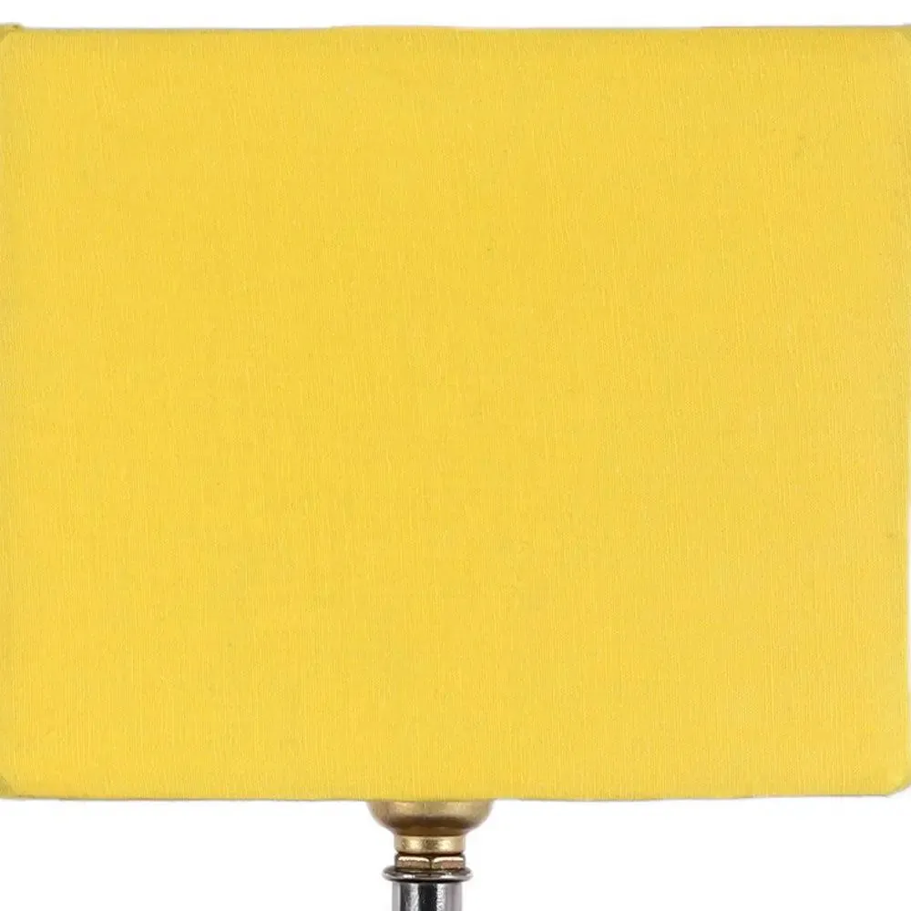 Square Wood Table Lamp with Yellow Cotton Shade Single Piece