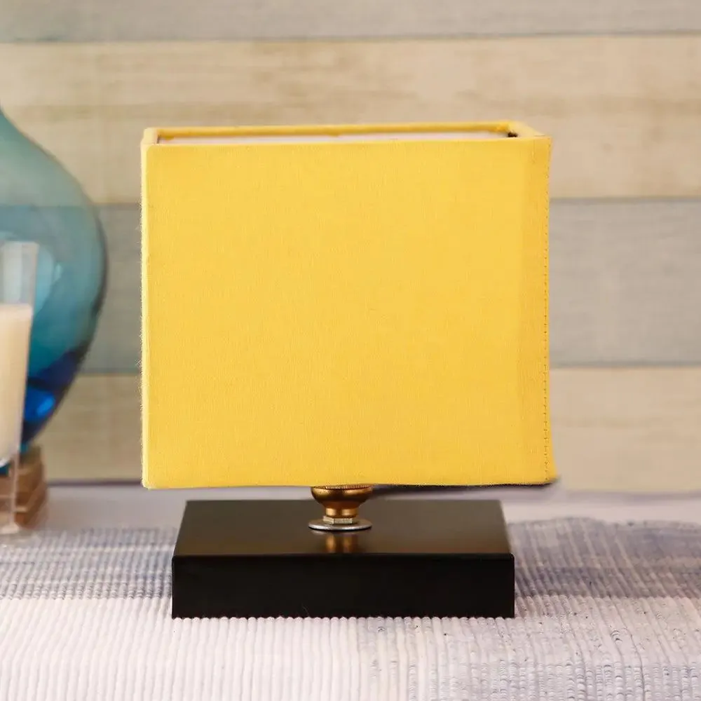 Square Yellow Cotton Shade Table Lamp with Iron Base Single Piece