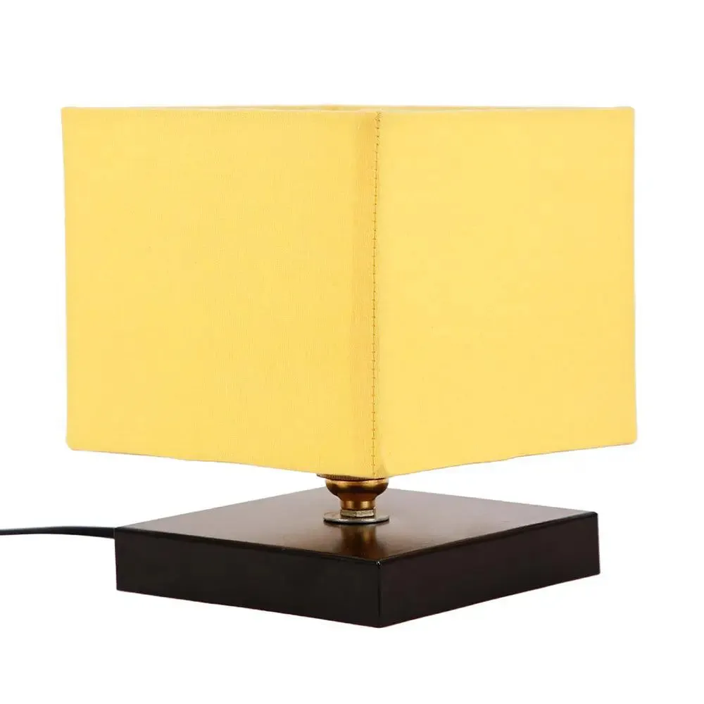 Square Yellow Cotton Shade Table Lamp with Iron Base Single Piece