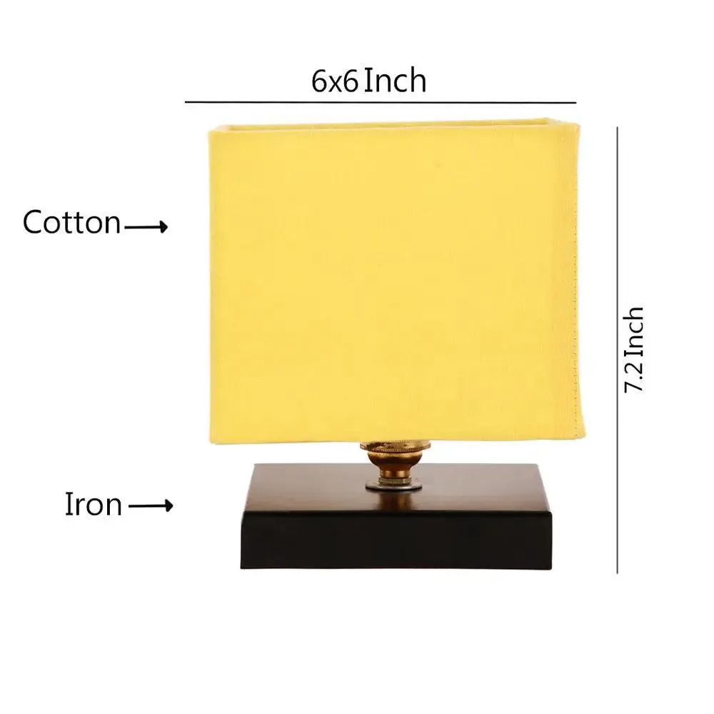 Square Yellow Cotton Shade Table Lamp with Iron Base Single Piece