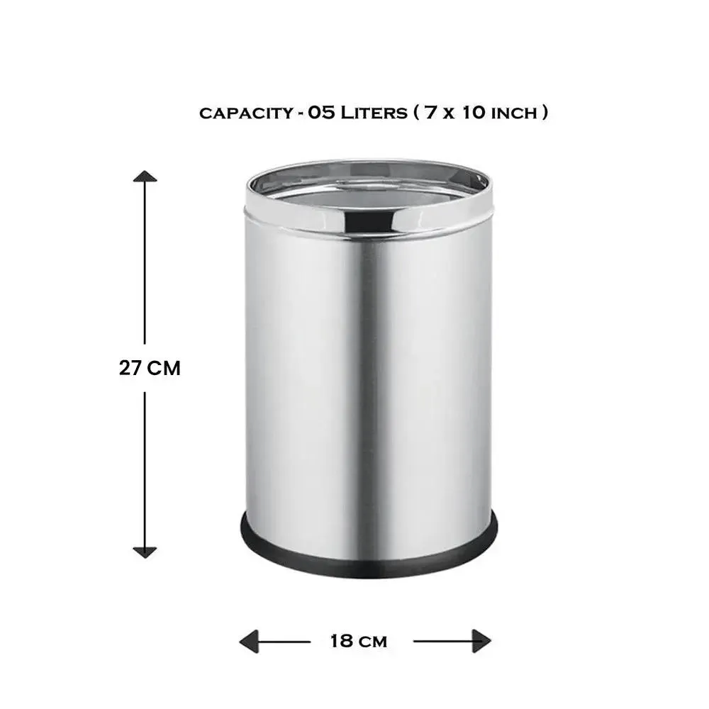 Stainless Steel Solid Open Dustbin / Trash Can 5 Lt 5 Ltr
