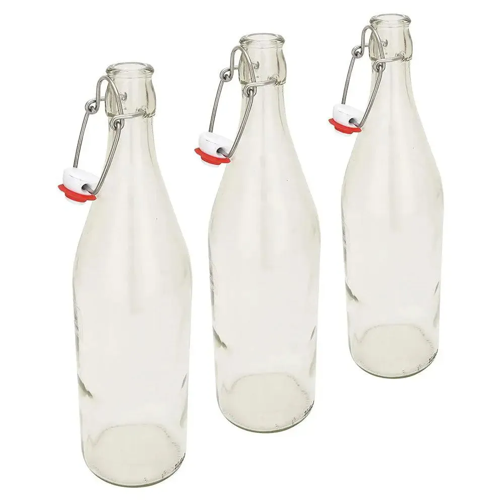 Standard Clear Glass Milk Bottles For Fridge Set Of 3 (1 litre)