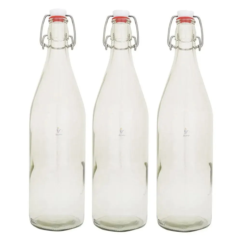 Standard Clear Glass Milk Bottles For Fridge Set Of 3 (1 litre)