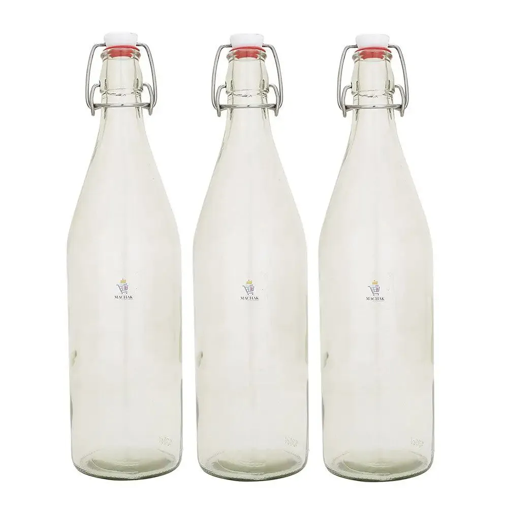 Standard Clear Glass Milk Bottles For Fridge Set Of 3 (1 litre)