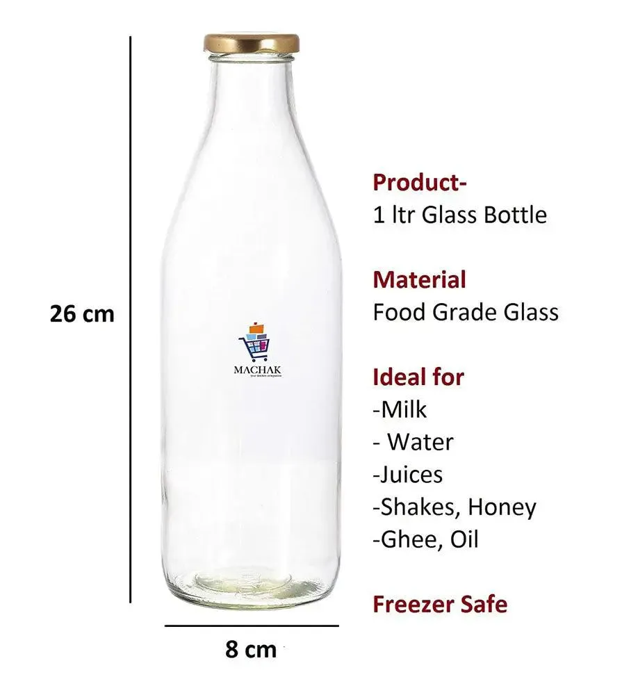 Standard Clear Glass Milk Bottles Set Of 2 (1 litre)