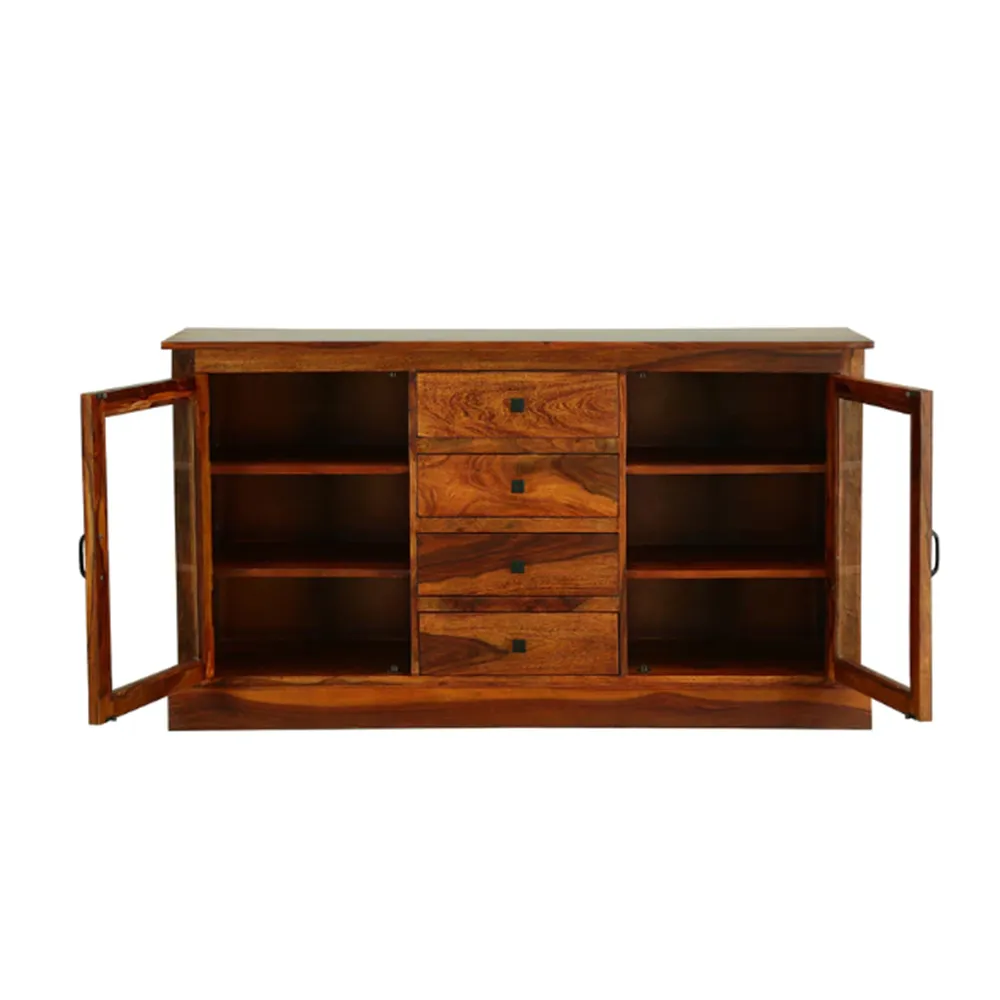 Standard Designer Sheesham Wood Sideboard With Glass Doors