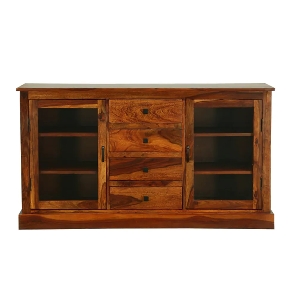 Standard Designer Sheesham Wood Sideboard With Glass Doors