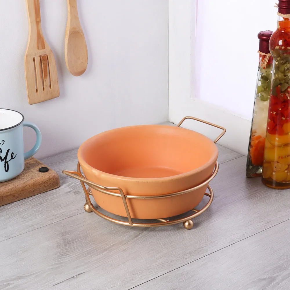 Standard Mustard Baking Dish With Golden Stand