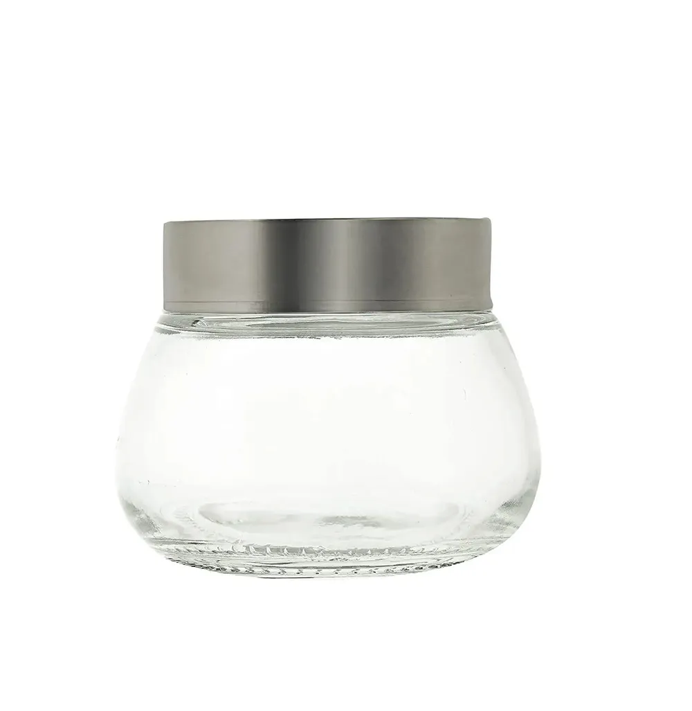 Standard Oval Airtight Glass Kitchen Storage Container With Silver Lid Set Of 3 (300 ml)