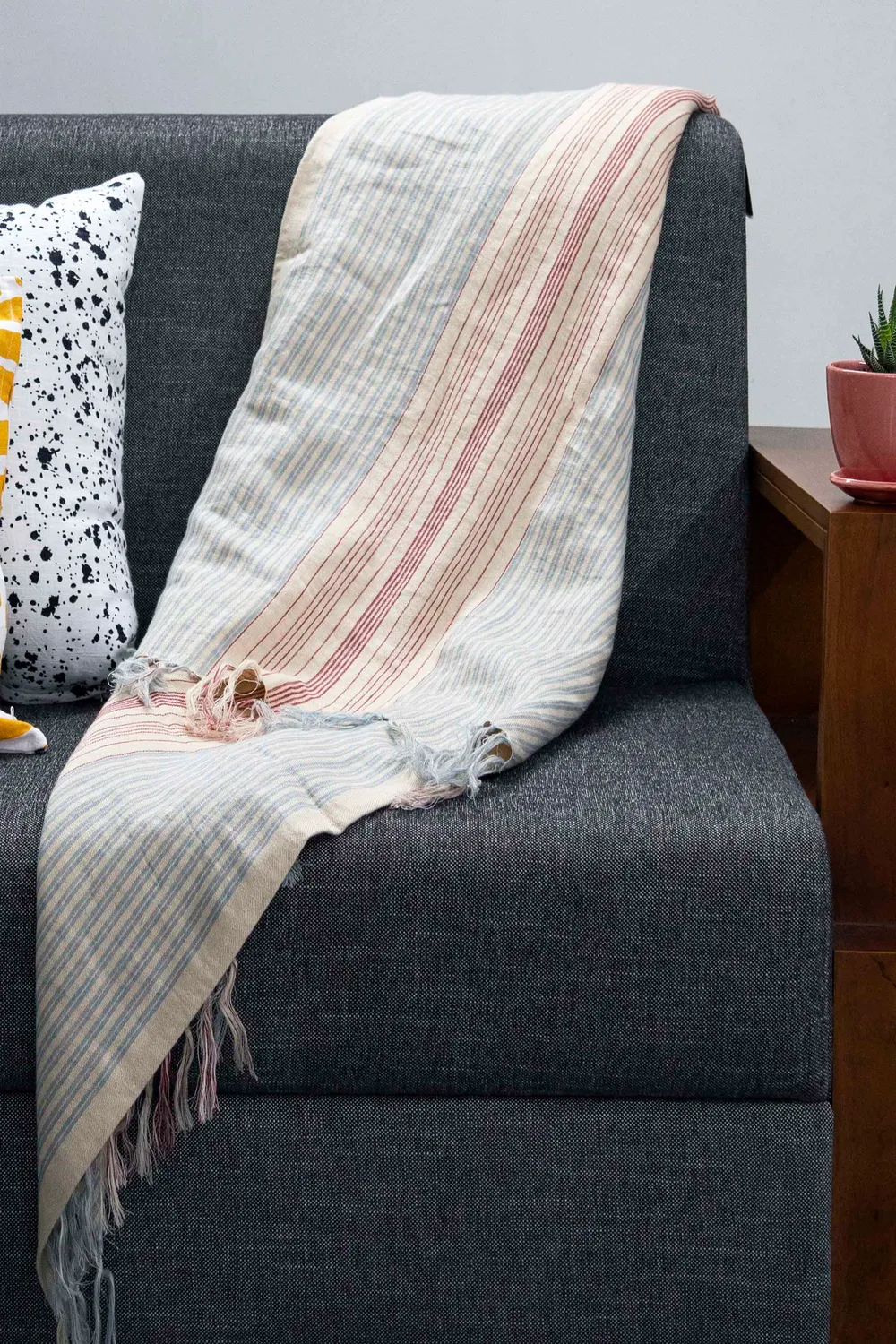 Standard Red and Blue Striped Linen Throw
