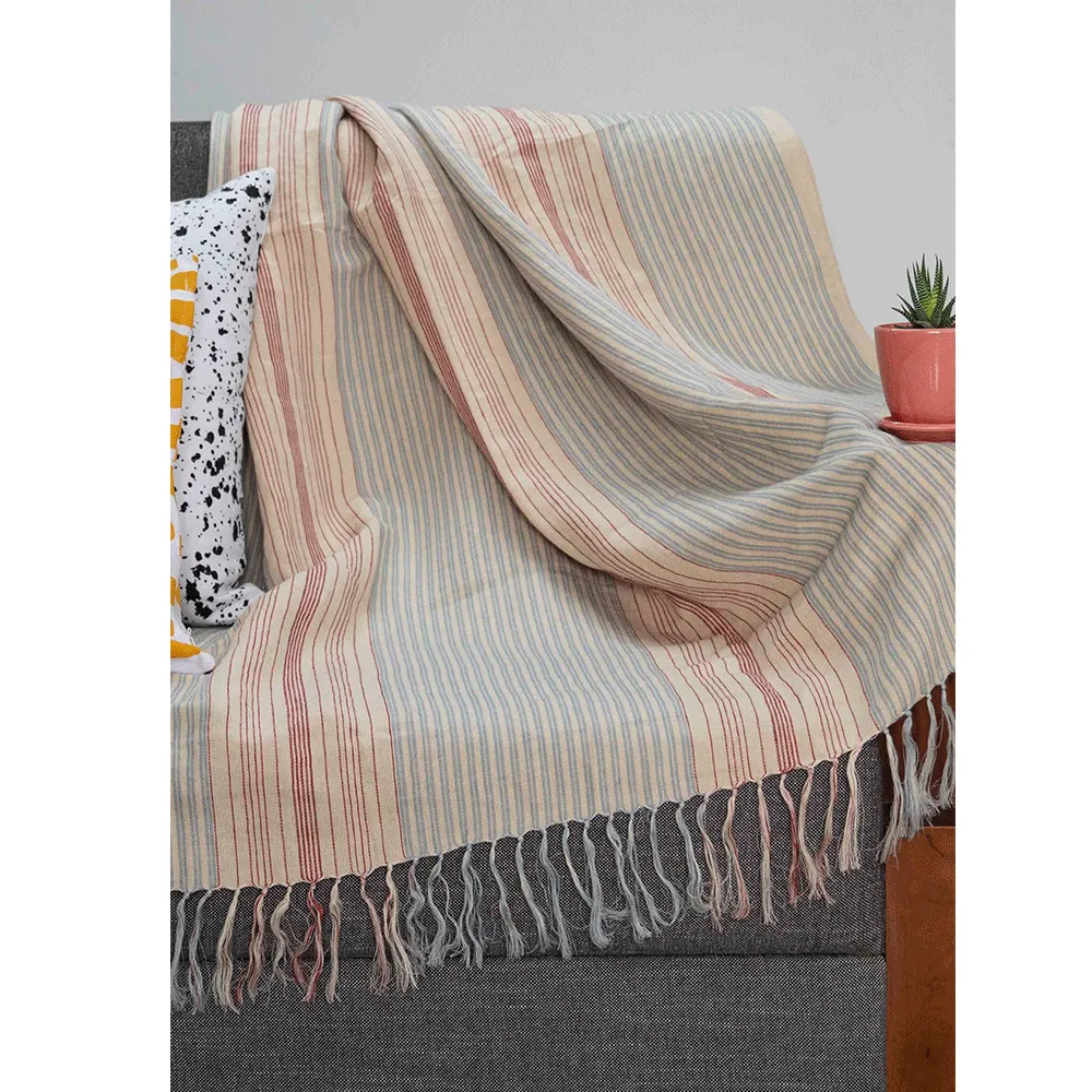 Standard Red and Blue Striped Linen Throw