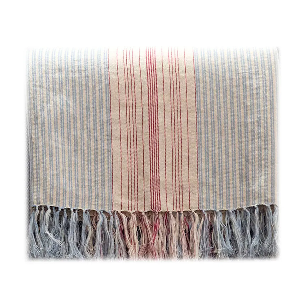 Standard Red and Blue Striped Linen Throw