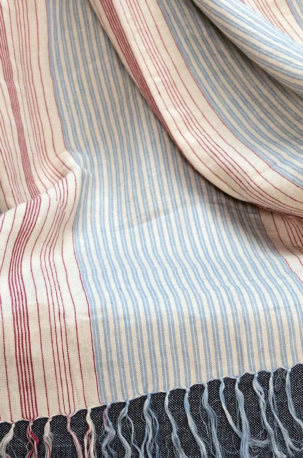 Standard Red and Blue Striped Linen Throw