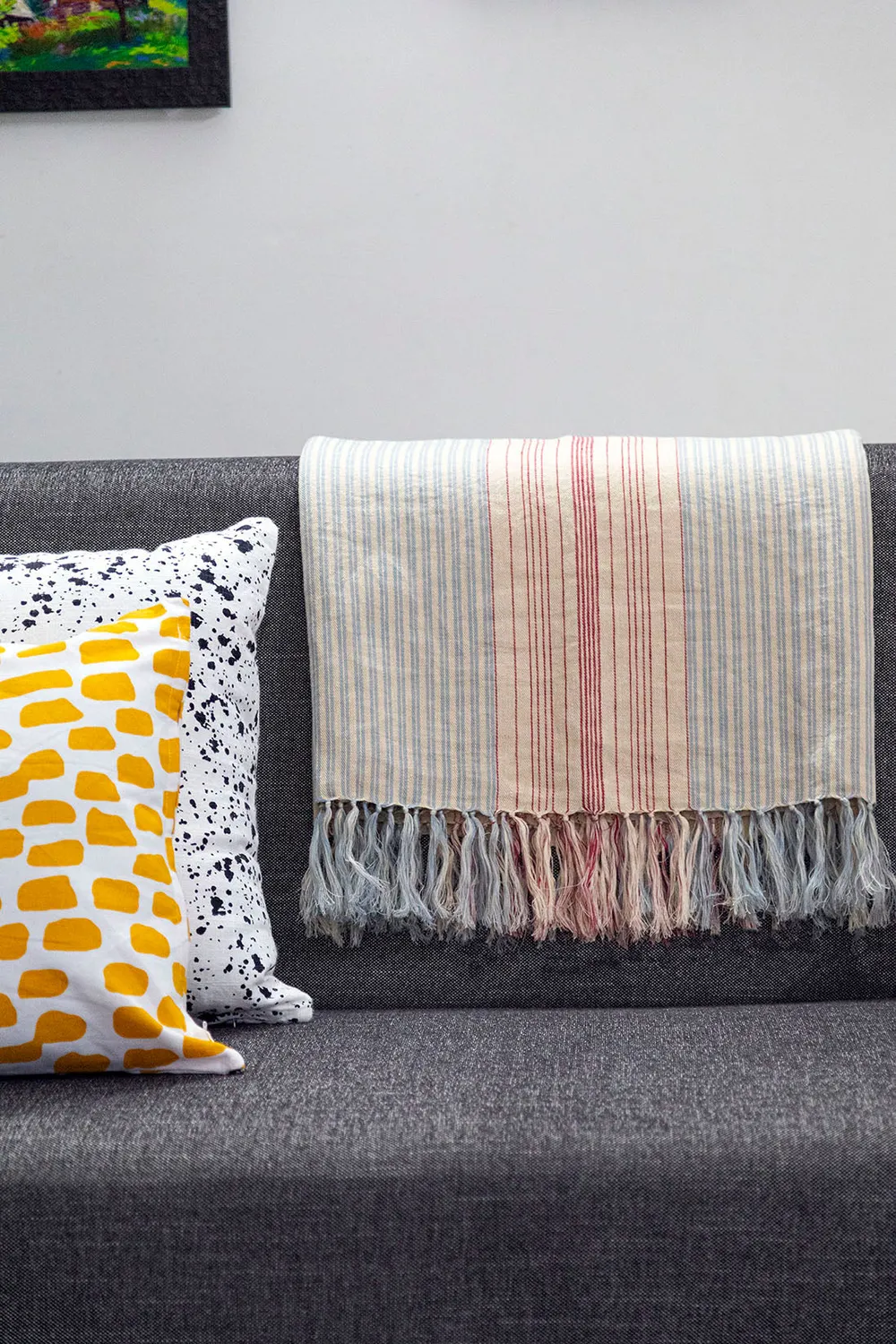 Standard Red and Blue Striped Linen Throw