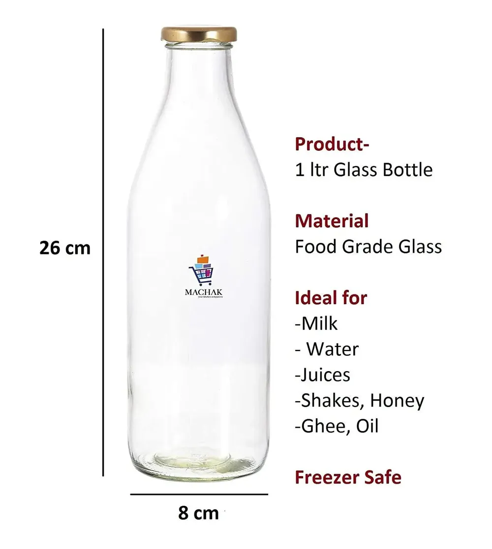 Standard Round Airtight Glass Bottle Set Of 2 (1 litre)