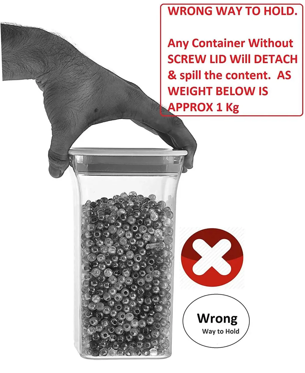 Standard Square Airtight Plastic Kitchen Storage Container With Green Lid Set Of 6 (1100 ml)