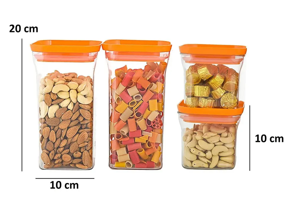 Standard Square Airtight Plastic Kitchen Storage Container With Orange Lid Set Of 6 (1100 ml)